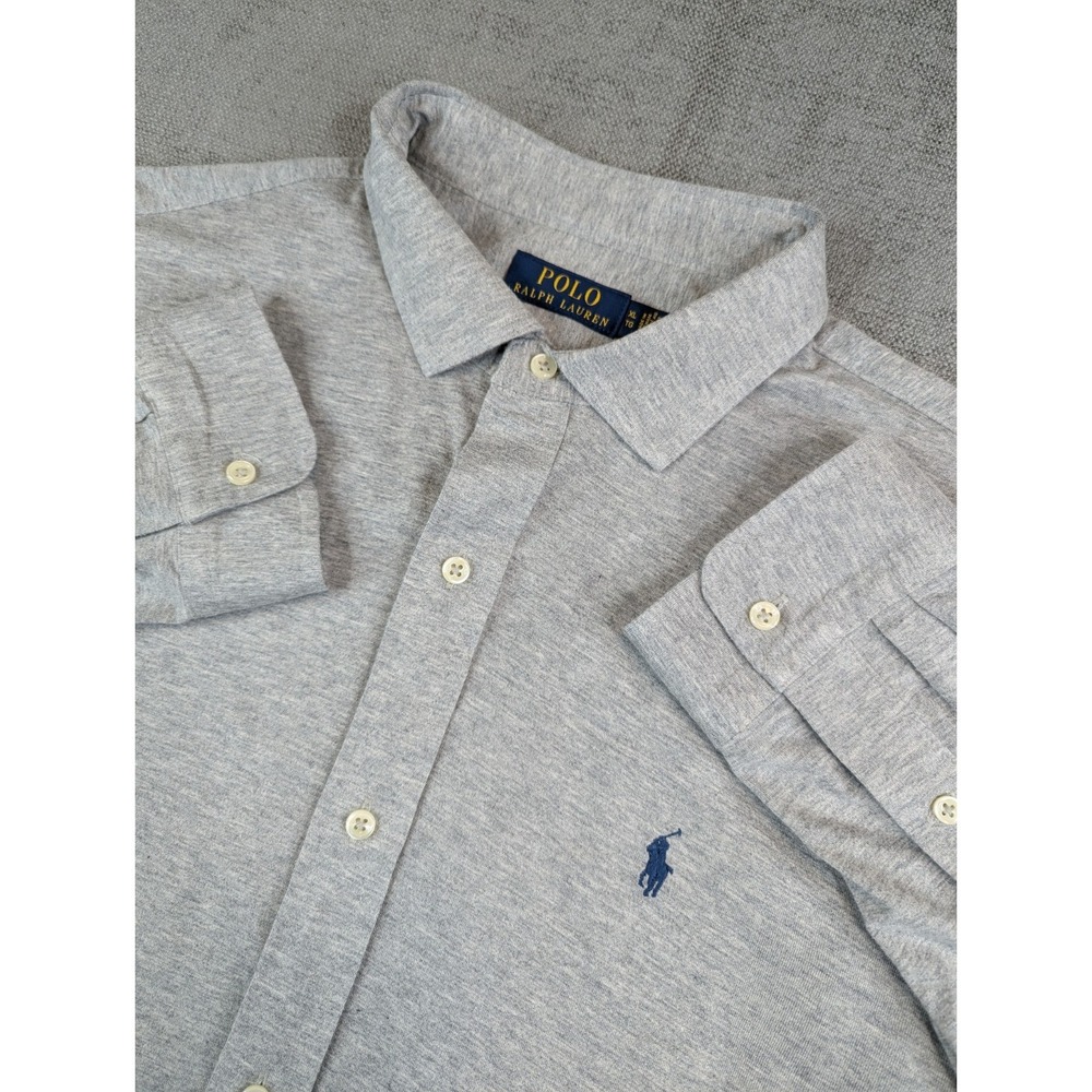Polo Ralph Lauren Shirt Mens XL Gray Jersey Knit Cotton Classic Button Up Pony